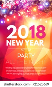 Happy New 2018 Year Party Poster Template with Light Effects and Place for Text. Vector illustration