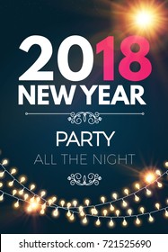 Happy New 2018 Year Party Poster Template with Light Effects and Place for Text. Vector illustration