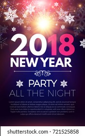 Happy New 2018 Year Party Poster Template with Light Effects and Place for Text. Vector illustration