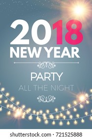 Happy New 2018 Year Party Poster Template with Light Effects and Place for Text. Vector illustration