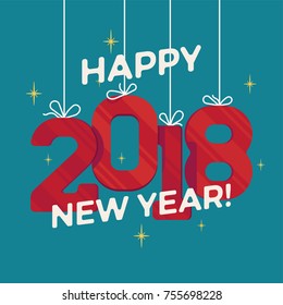 Happy New 2018 Year vector flat design element with hanging digits or numbers. Ideal for winter holidays graphic and web design