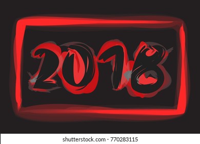 Happy New 2018 Year. Vector holiday illustration of glowing neon 2018 sign