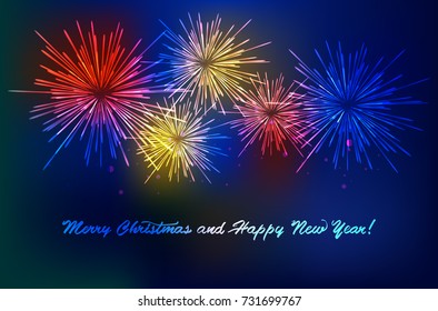 Happy New 20186 Year. Seasons greetings, colorful fireworks design. Vector illustration