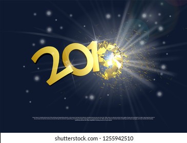 Happy new 2019. Exploding into pieces in gold lettering