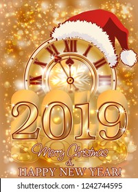 Happy New 2019 golden year banner, vector illustration