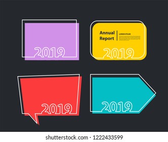 Happy New 2019 year background flyers, Trendy flat invitation, posters, brochure, banners, calendar and frame border vector design