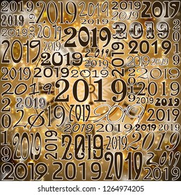 Happy New 2019 Year card with xmas clock , vector illustration