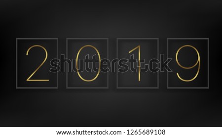 Happy New 2019 year concept. Black wall with black frames. Vector illustration