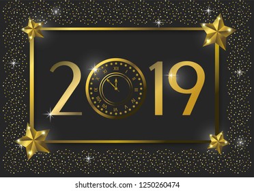 happy new 2019 year emblem with stars