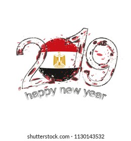 Happy New 2019 Year with flag of Egypt. Holiday grunge vector illustration.
