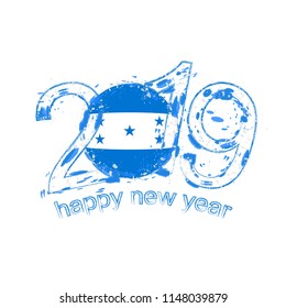 Happy New 2019 Year with flag of Honduras. Holiday grunge vector illustration.
