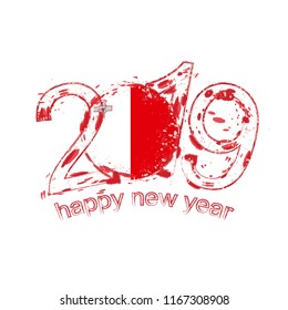 Happy New 2019 Year with flag of Malta. Holiday grunge vector illustration.