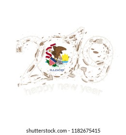 Happy New 2019 Year with flag of Illinois US State. Holiday grunge vector illustration.