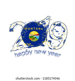 Happy New 2019 Year with flag of Montana US State. Holiday grunge vector illustration.