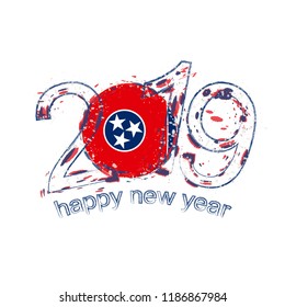 Happy New 2019 Year with flag of Tennessee US State. Holiday grunge vector illustration.