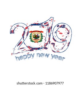 Happy New 2019 Year with flag of West Virginia US State. Holiday grunge vector illustration.
