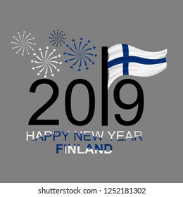 Happy New 2019 Year with flag of Finland vector illustration. Suitable for greeting card, poster and banner.