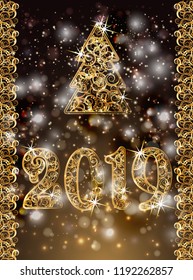 Happy New 2019 Year gift card, vector illustration