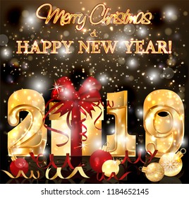 Happy  New 2019 year golden background, vector illustration