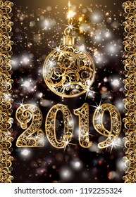 Happy New 2019 Year greeting postcard, vector illustration