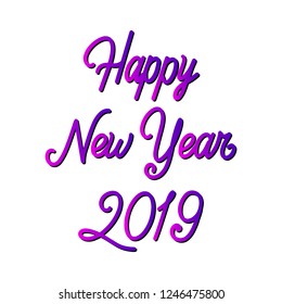 Happy New 2019 Year greeting card. Handwritten lettering with trend colors- plastic pink and proton purple on white background. Festive vector illustration for design, poster, cards, invitations. 