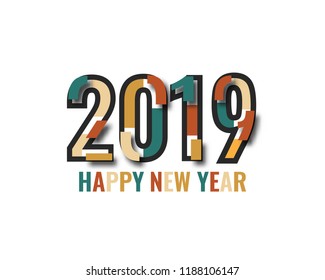 Happy new 2019 year. Greetings card. Colorful design. Vector illustration.