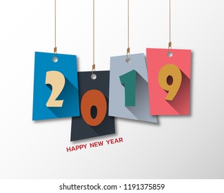 Happy new 2019 year. Greetings card. Colorful design. Vector illustration.