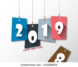 Happy new 2019 year. Greetings card. Colorful design. Vector illustration.