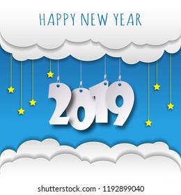 Happy new 2019 year. Greetings card. Colorful design. Vector illustration.