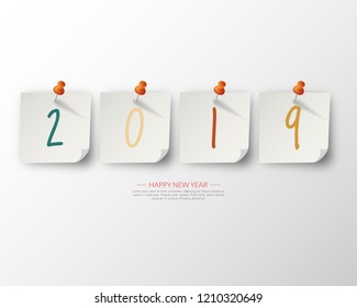 Happy new 2019 year. Greetings card. Colorful design. Vector illustration.