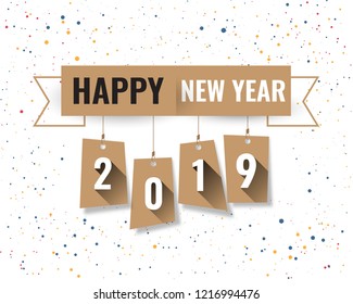 Happy new 2019 year. Greetings card. Colorful design. Vector illustration.