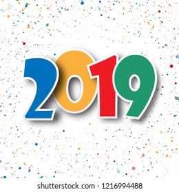 Happy new 2019 year. Greetings card. Colorful design. Vector illustration.