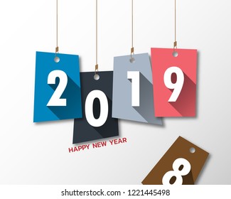 Happy new 2019 year. Greetings card. Colorful design. Vector illustration.