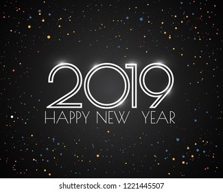 Happy new 2019 year. Greetings card. Colorful design. Vector illustration.
