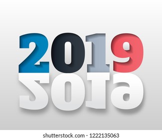 Happy new 2019 year. Greetings card. Colorful design. Vector illustration.