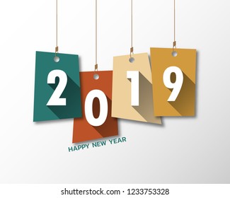 Happy new 2019 year. Greetings card. Colorful design. Vector illustration.