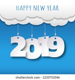 Happy new 2019 year. Greetings card. Colorful design. Vector illustration.