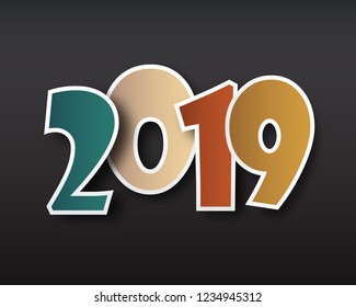 Happy new 2019 year. Greetings card. Colorful design. Vector illustration.