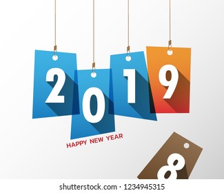 Happy new 2019 year. Greetings card. Colorful design. Vector illustration.
