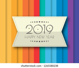 Happy new 2019 year. Greetings card. Colorful design. Vector illustration.