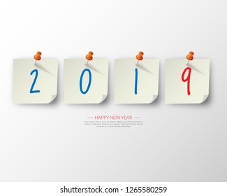 Happy new 2019 year. Greetings card. Colorful design. Vector illustration.