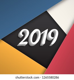 Happy new 2019 year. Greetings card. Colorful design. Vector illustration.