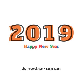 Happy new 2019 year. Greetings card. Colorful design. Vector illustration.