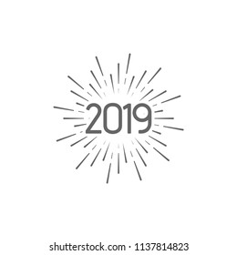 Happy New 2019 Year. Holiday vector illustration with typographic composition. Happy New Year 2019 label with star burst. NYE logo design with firework or sparkler shape