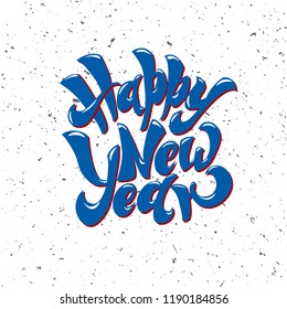 Happy New 2019 Year. Holiday Vector lettering Illustration With Lettering Composition and Burst Vintage Festive Label