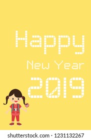 Happy New 2019 Year. Holiday Vector Illustration. paper text  Design.eps10.