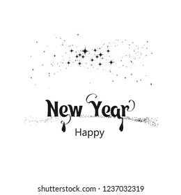 	
Happy New 2019 Year. Holiday Vector Illustration With Lettering Composition and Burst. Vintage Festive Label