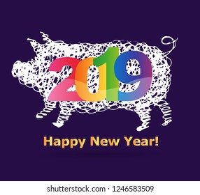 Happy new 2019 year - pig character