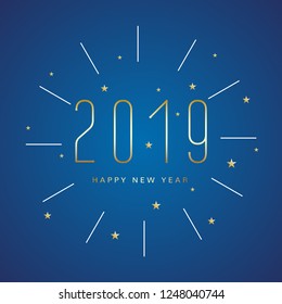 Happy New 2019 Year shining numbers background. Christmas celebration card gold decoration.