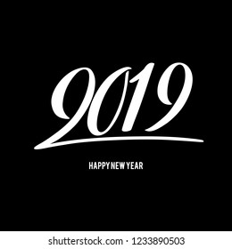 Happy New 2019 Year. Vector illustration with lettering composition. Seasonal flyers and greetings cards for Christmas holydays. Vector illustration.